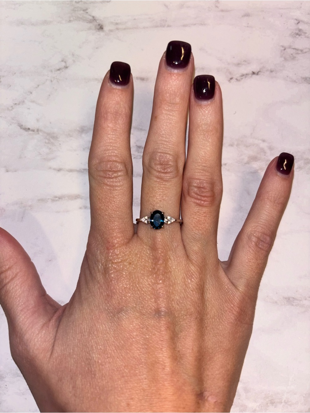 Blue Oval Gemstone Ring with Accent Stones - Women Jewelry